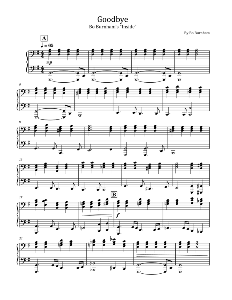 Goodbye arr Poon By Bo Burnham Sheet Music For Piano Solo At Sheet 