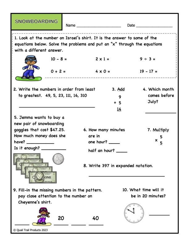 Grade 3 Math Worksheets Sports Theme Made By Teachers