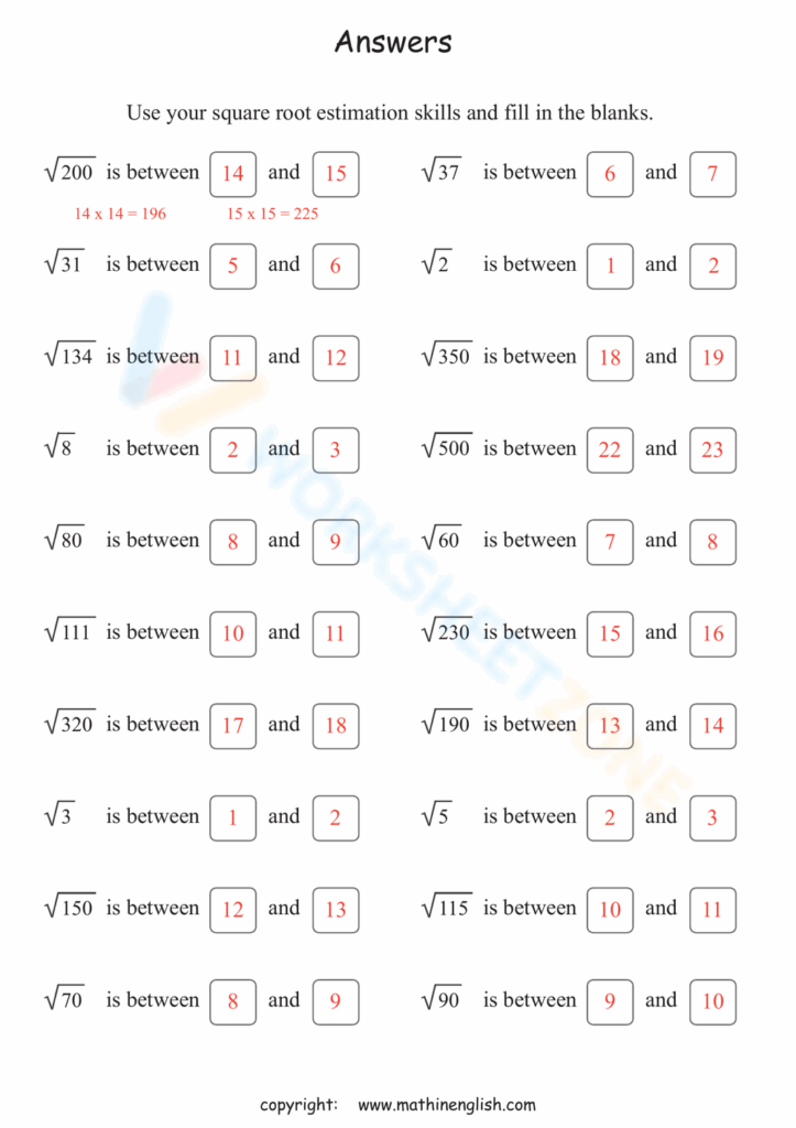 Grade 7 Estimating Square Roots Worksheets 2024 Worksheets Library