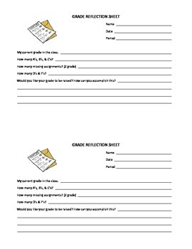 Grade Reflection Sheet By Luanne Arnold TPT