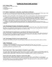 Handout California Penal Code Sections doc California Penal Code 