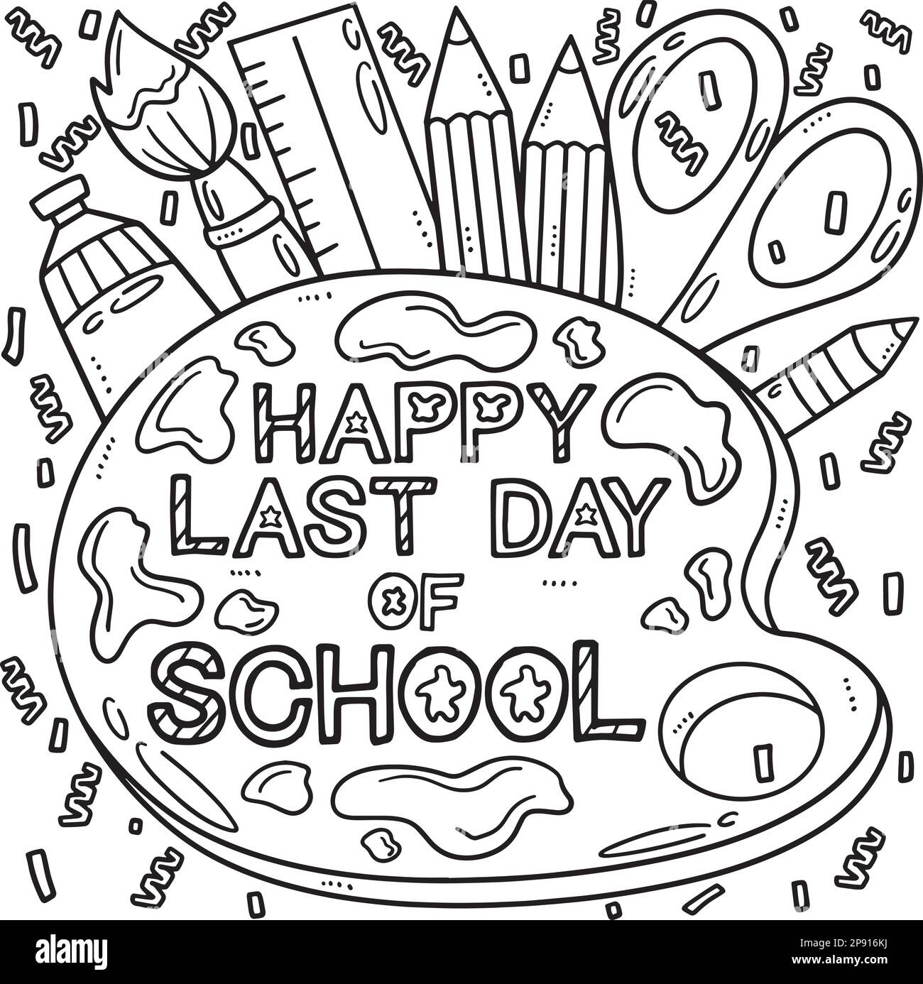 Happy Last Day Of School Coloring Page For Kids Stock Vector Image