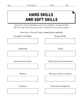 Hard And Soft Skills Activity For High School 7 12 Worksheet