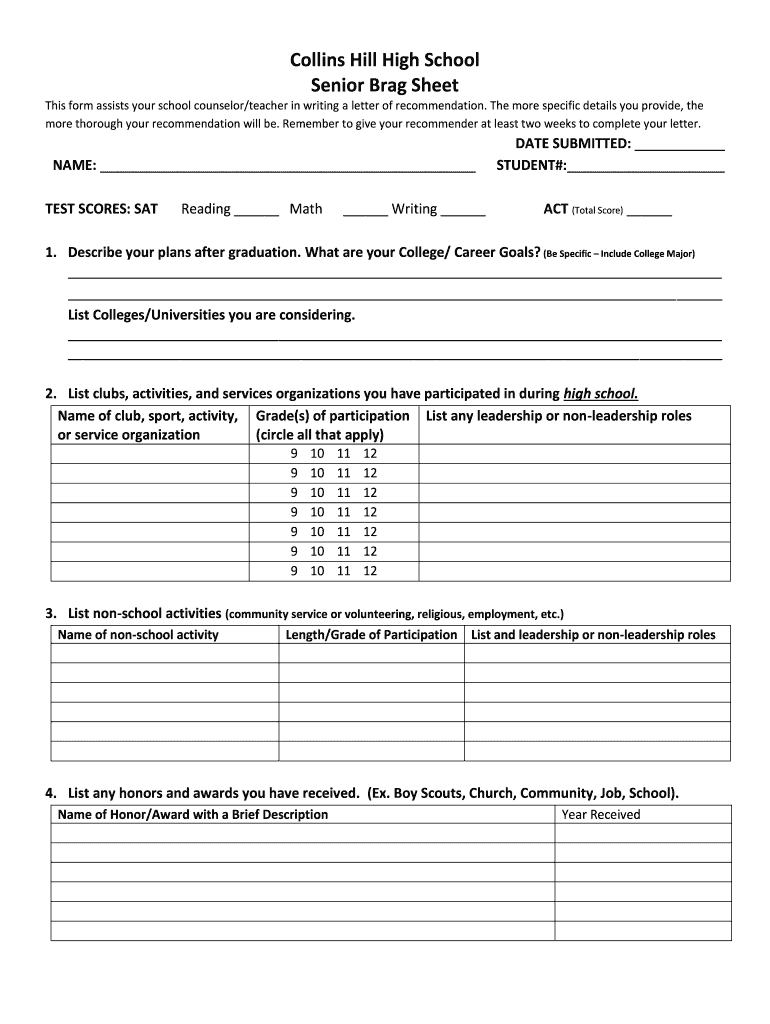 High School Brag Sheet Template PDF AirSlate SignNow