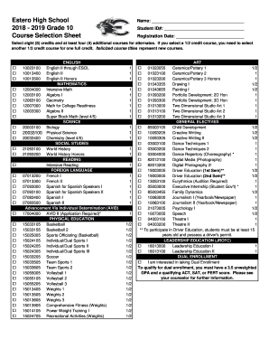High School Course Selection Sheet Fill Online Printable Fillable 