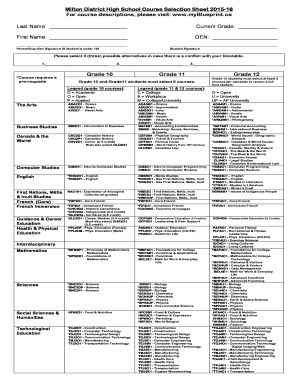 High School Course Selection Sheet Fill Online Printable Fillable 