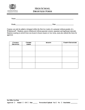 HIGH SCHOOL DROP ADD FORM Fill And Sign Printable Template Online