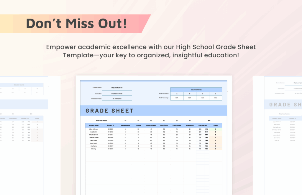High School Grade Sheet Template In Google Sheets Excel Download 