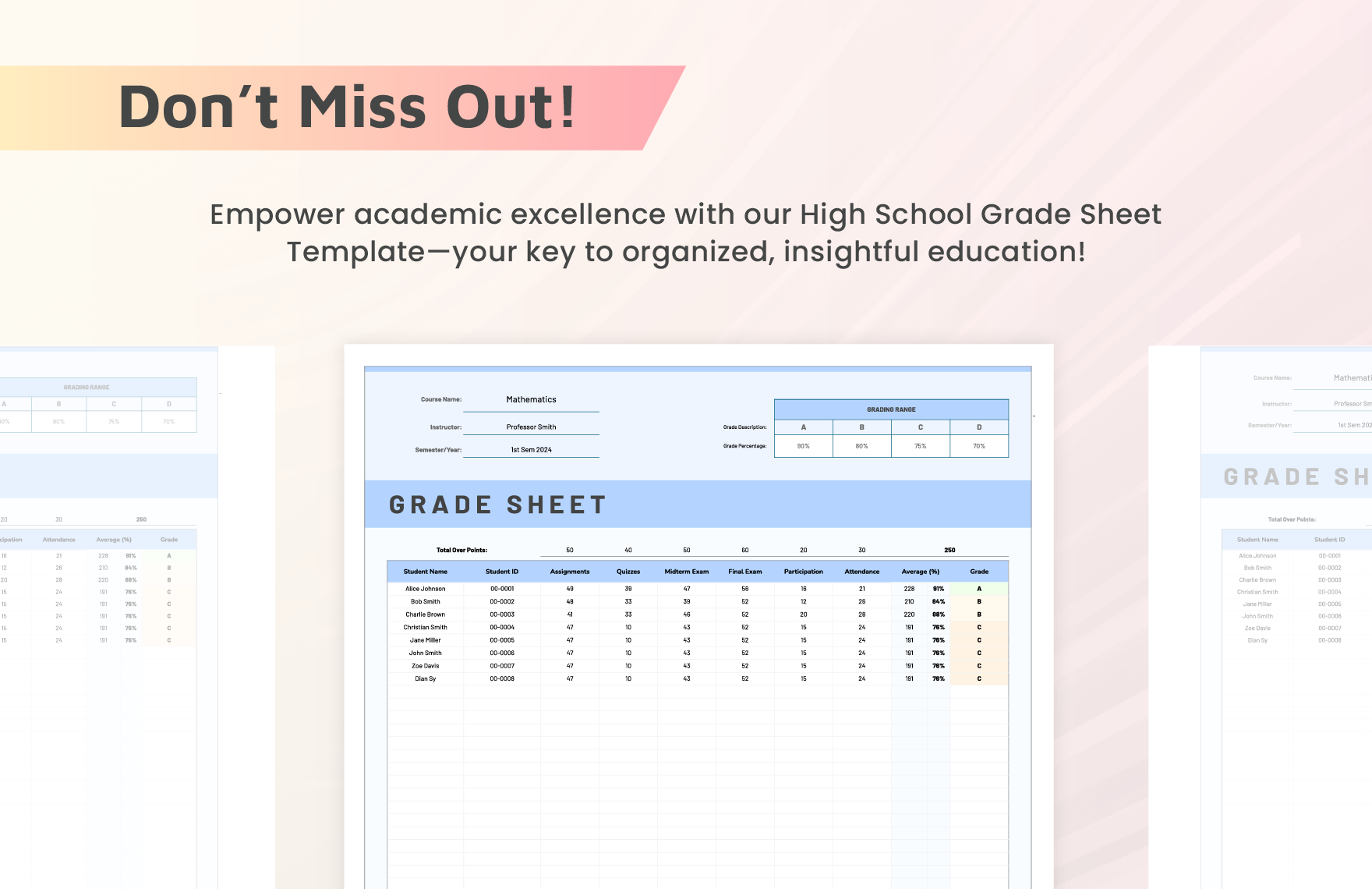 High School Grade Sheet Template In Google Sheets Excel Download