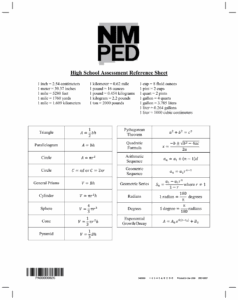 Air Test Math Reference Sheet High School - schoolprintablesheets.com