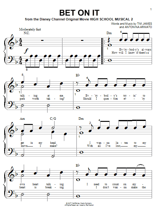 High School Musical 2 Bet On It Piano Big Notes Sheetmusicdirect