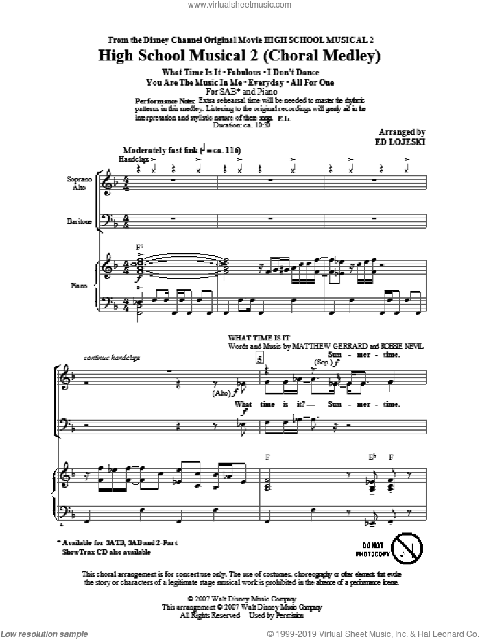 High School Musical 2 Choral Medley Sheet Music For Choir SAB 