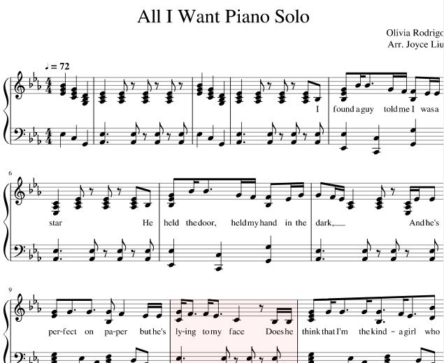 High School Musical All I Want Piano Sheet Music PDF
