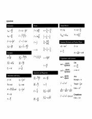 High School Physics Formula Sheet