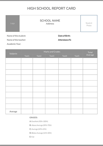 High School Report Card Template Google Docs Word Apple Pages PDF 