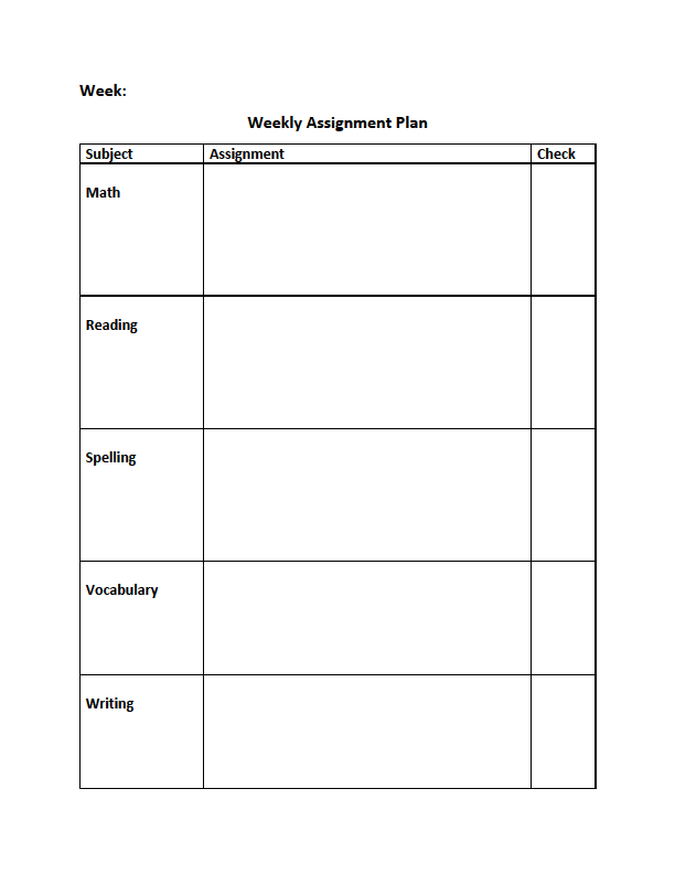 Homeschool High School Weekly Assignment Plan And Checklist