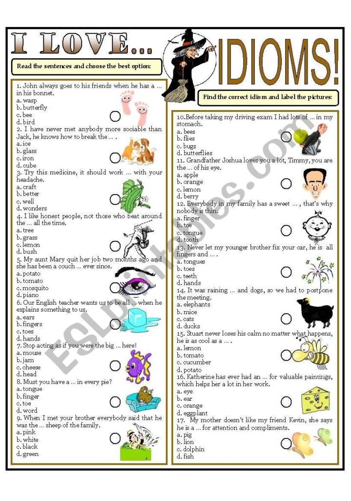 I Love IDIOMS ESL Worksheet By Domnitza
