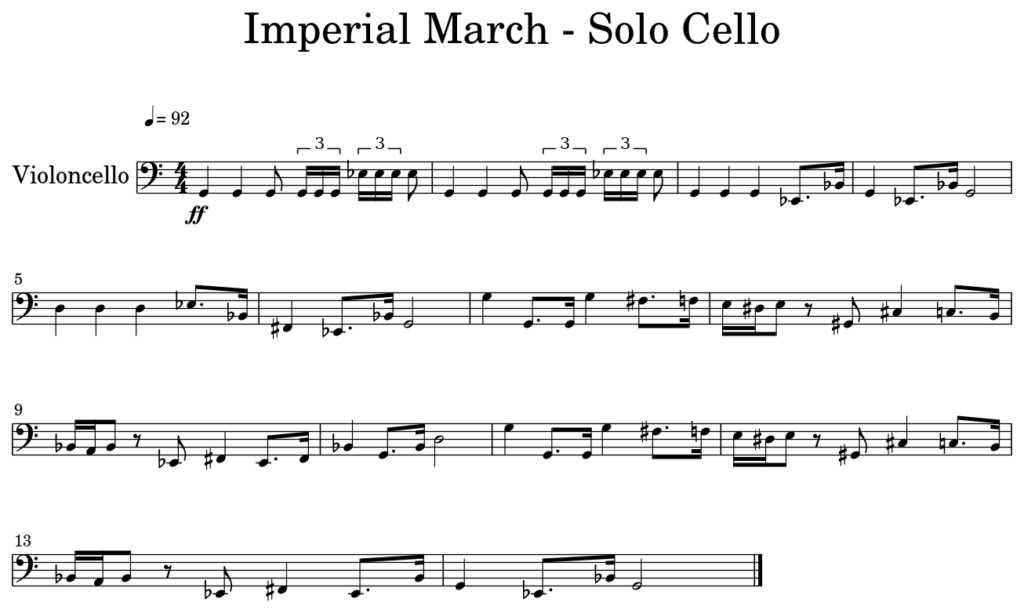 Imperial March Solo Cello Sheet Music For Cello