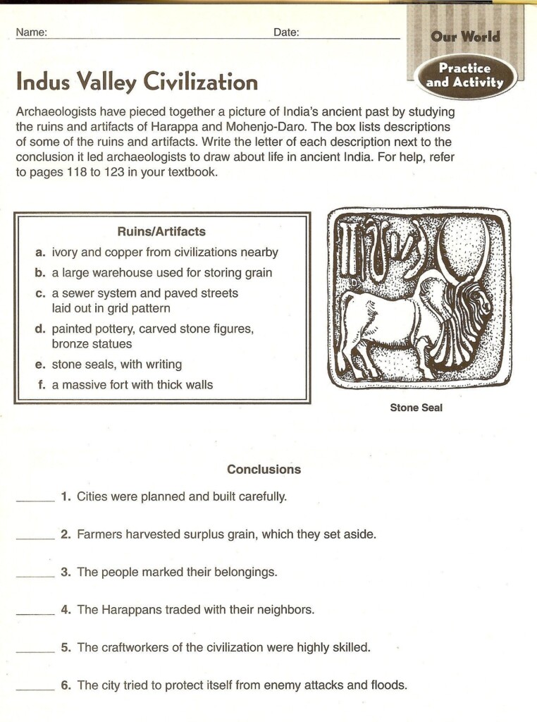 Indus River Valley Civilization Worksheets