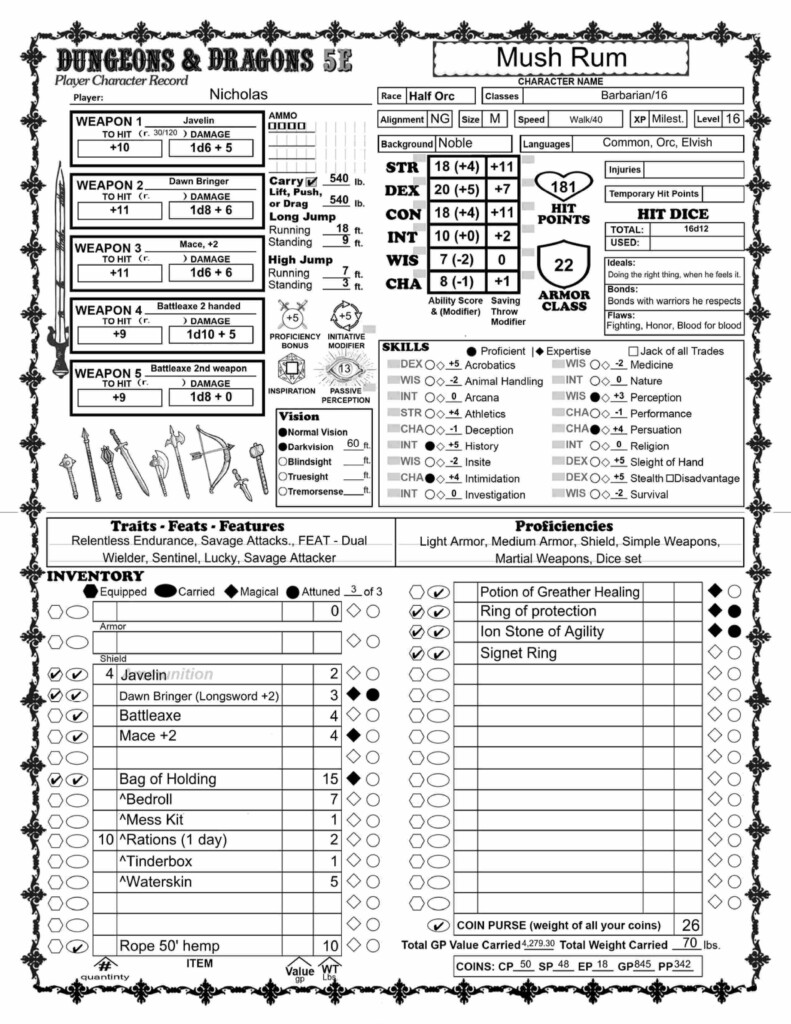 Inventory Bundle D D 5e Character Reference Sheets Wo Vrogue co