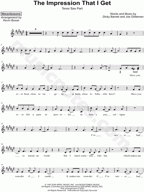 Kevin Busse quot The Impression That I Get quot Sheet Music Leadsheet In F 