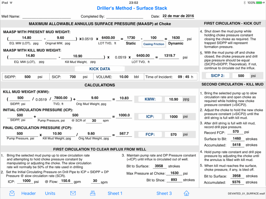 Kill Sheet Well Control