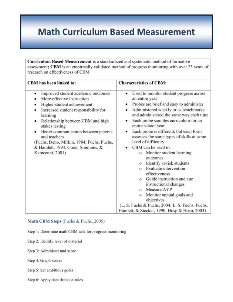 Math CBM A Guide To Curriculum Based Measurement