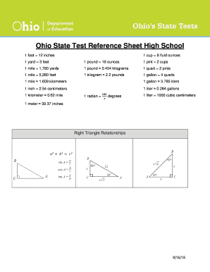 Math Reference Sheet High School