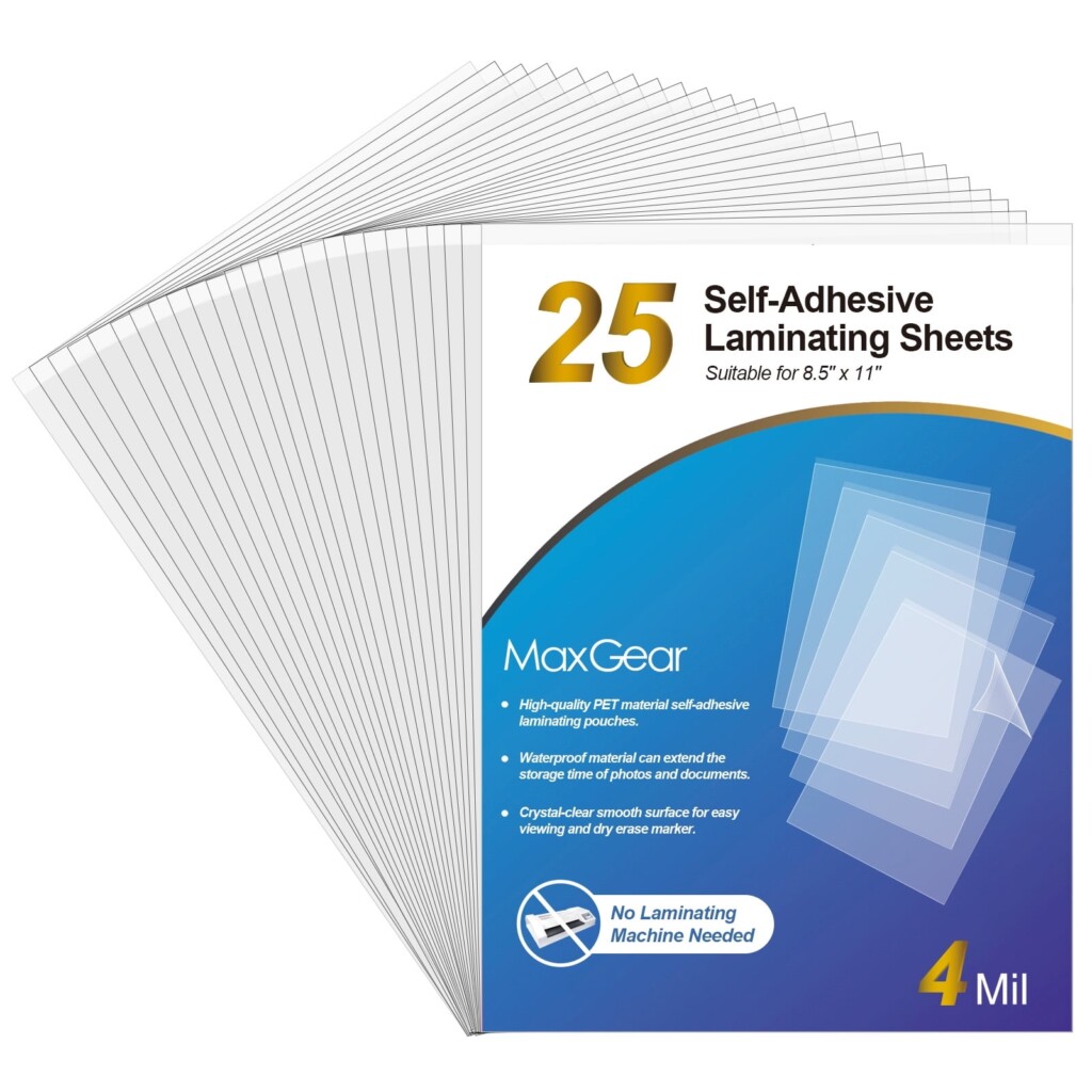 MaxGear 25 Pack Self Adhesive Laminating Sheets 8 5 X 11 4 Mil No 