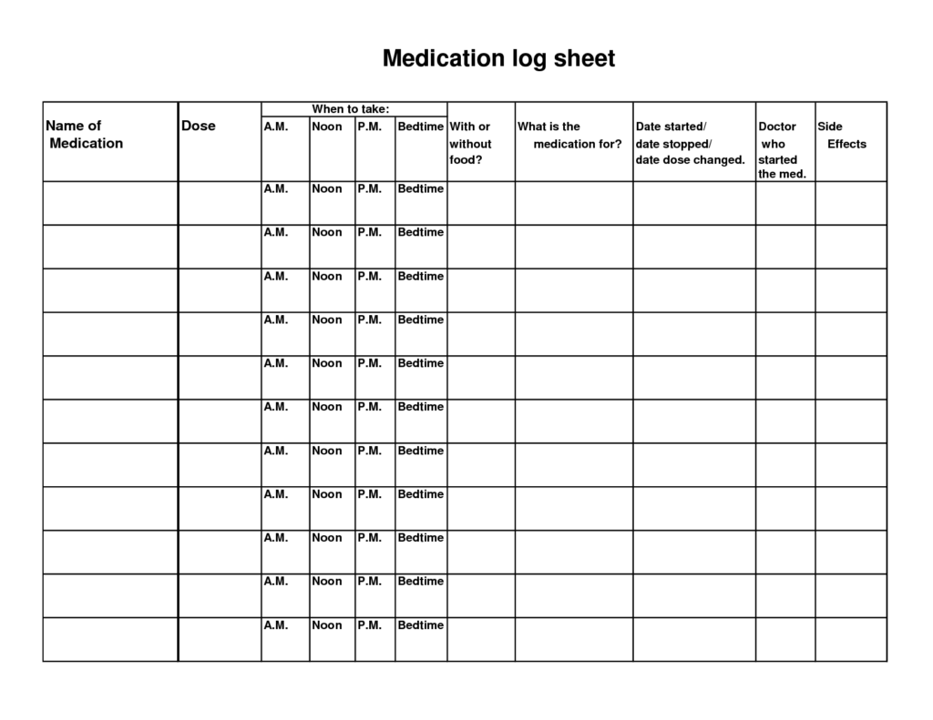Medication Log Medication Log Sheet When To Take Name Of Dose A 