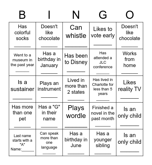 Middle School BINGO Find Someone Who Bingo Card