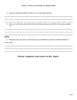 Middle School Brag Sheet By School Counselor In Heels TPT