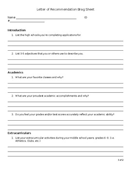 Middle School Brag Sheet By School Counselor In Heels TPT