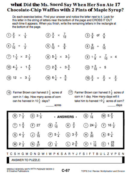Middle School Math Pizzazz Worksheets