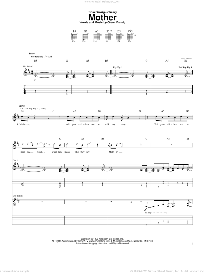 Mother Sheet Music For Guitar tablature PDF V2