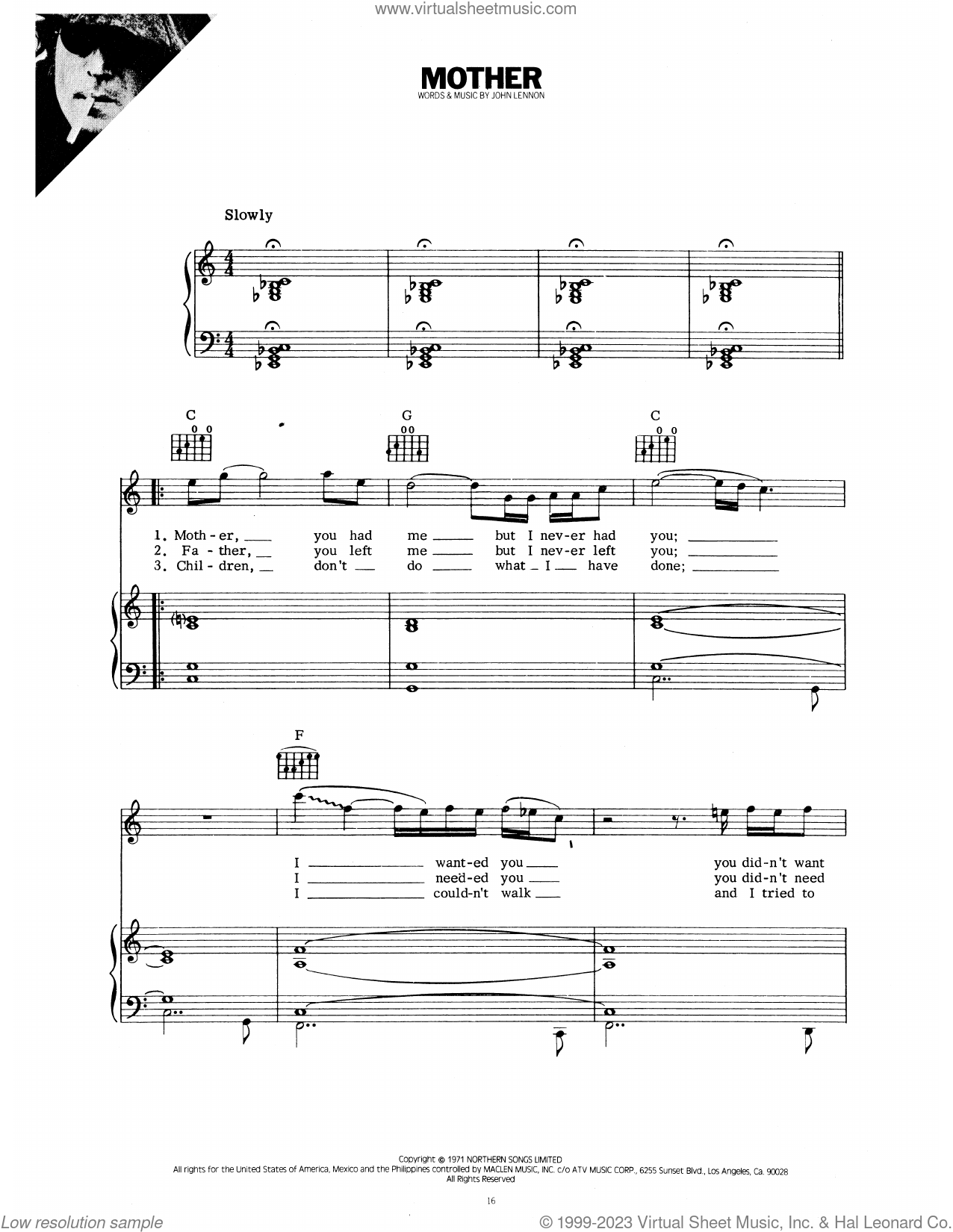 Mother Sheet Music For Voice Piano Or Guitar PDF V2