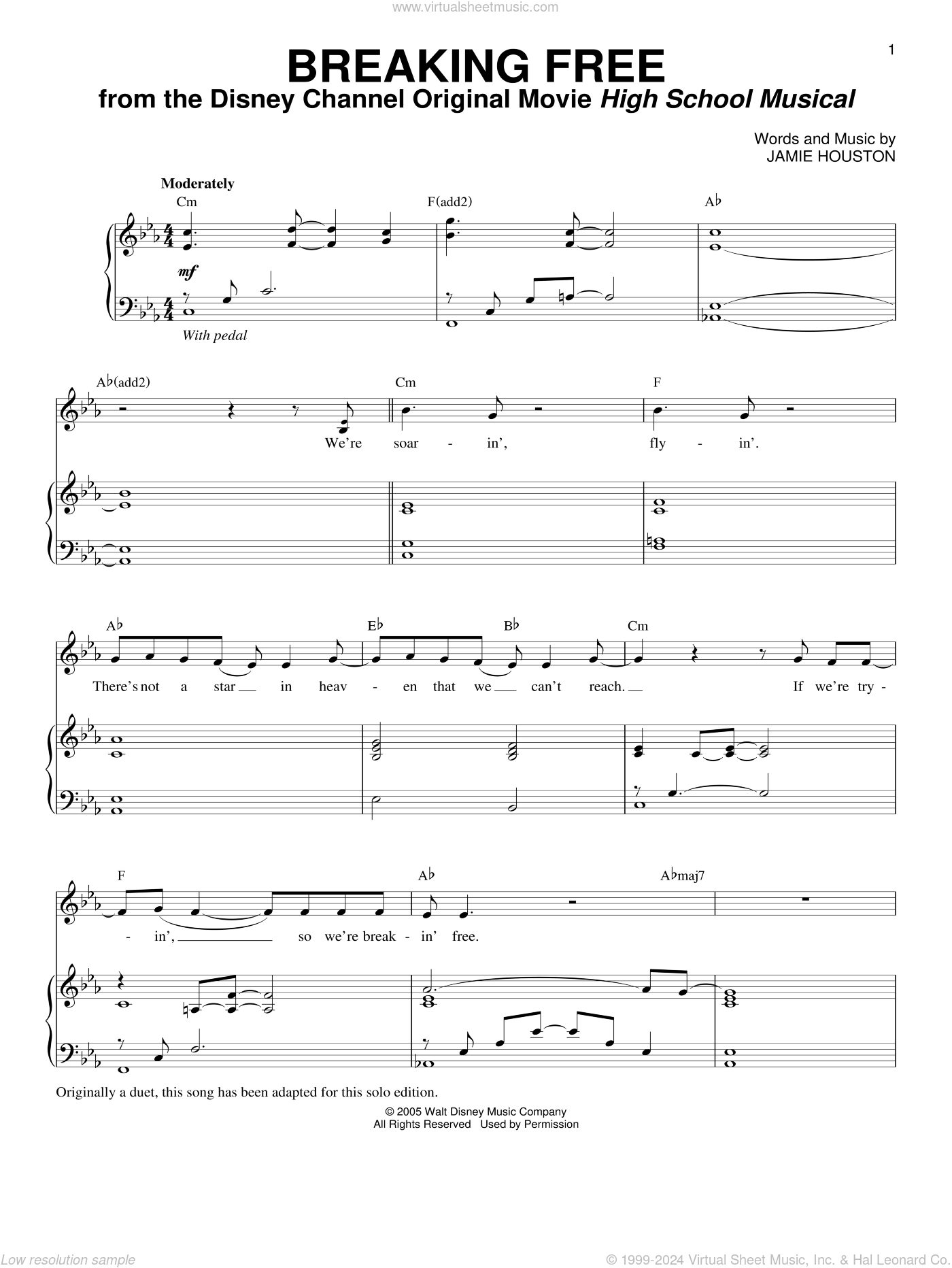 Musical Breaking Free Sheet Music For Voice And Piano