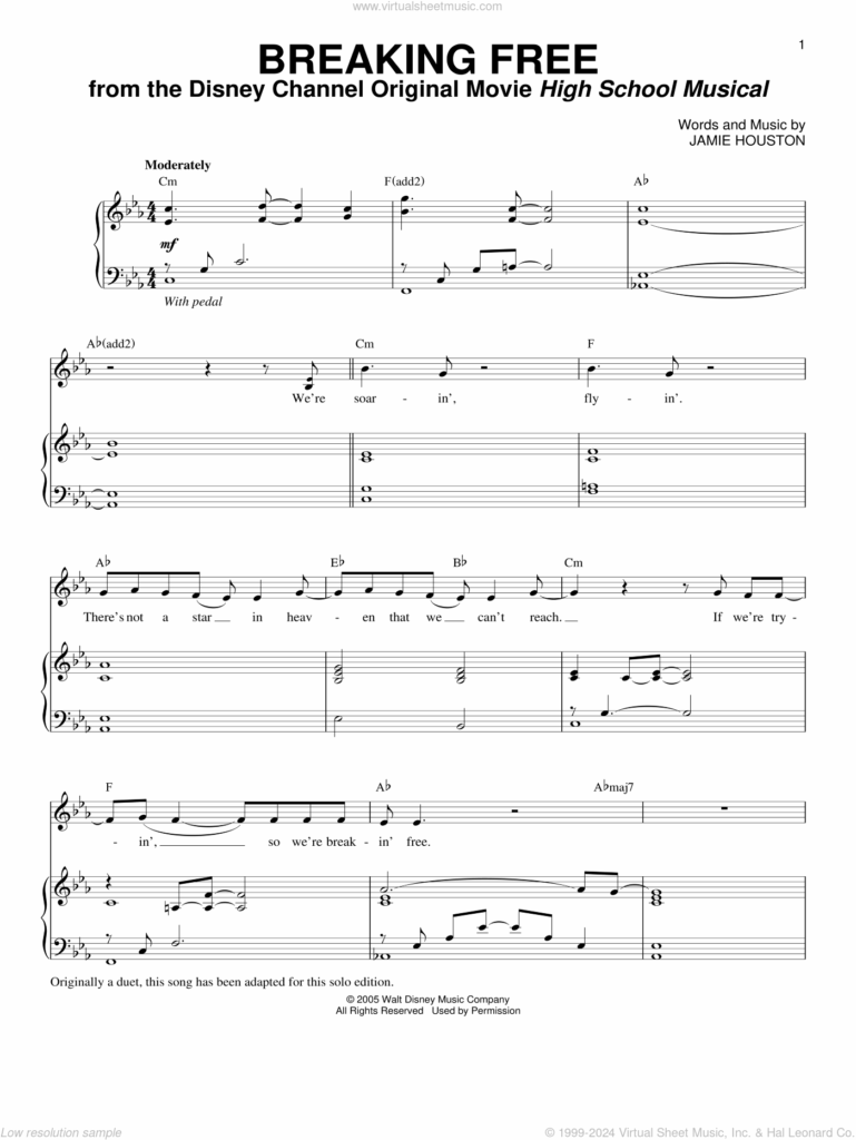 Musical Breaking Free Sheet Music For Voice And Piano