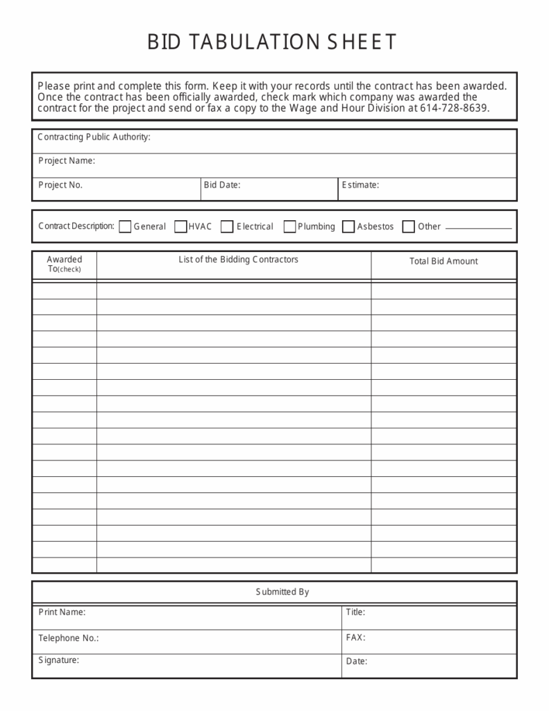 Ohio Bid Tabulation Sheet Fill Out Sign Online And Download PDF 
