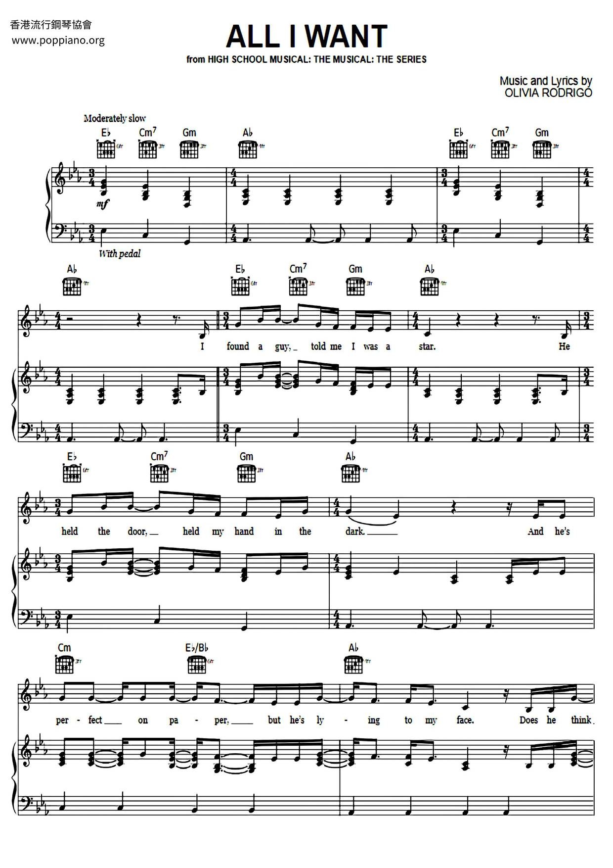 Olivia Rodrigo All I Want High School Musical Sheet Music Pdf Free