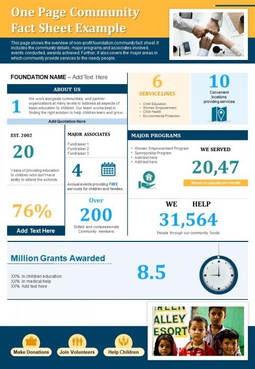 One Page Community Fact Sheet Example Presentation Report Infographic 