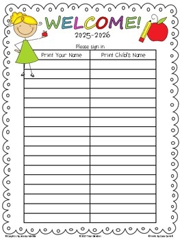Open House Back To School Sign In Sheet Freebie TPT
