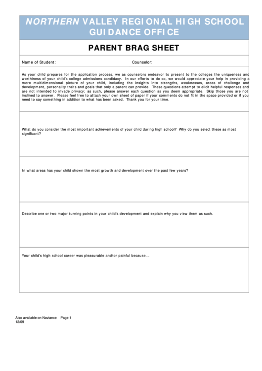 Parent Brag Sheet Printable Pdf Download