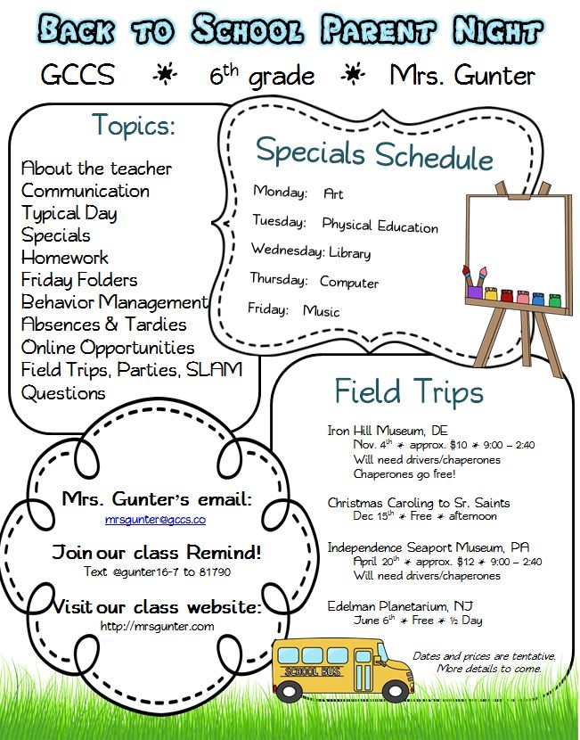 Parent Night Back To School Night Handout FREEBIE Back To School 