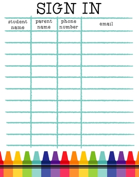 Parent Sign In Sheet For Back To School Bash Meet The Teacher Open House
