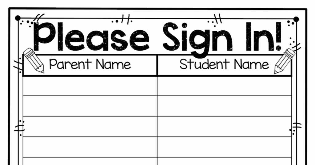 Parent Sign In Sheet For Back To School Night Printable Free 