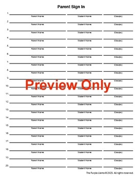Parent Sign In Sheet For Open House Parent Conferences Parent Night