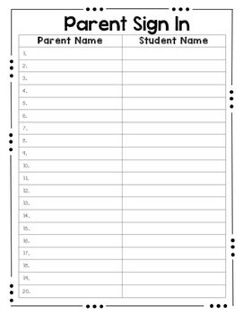 Parent Sign In Sheet Sign In Sheet Sign In Sheet Template Parents 