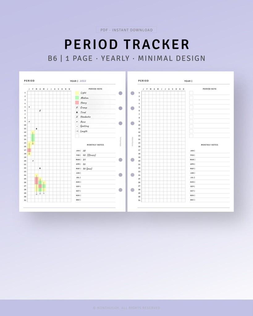 Period Tracker Printable B6 Ring Binder Menstruation Log Tracker 