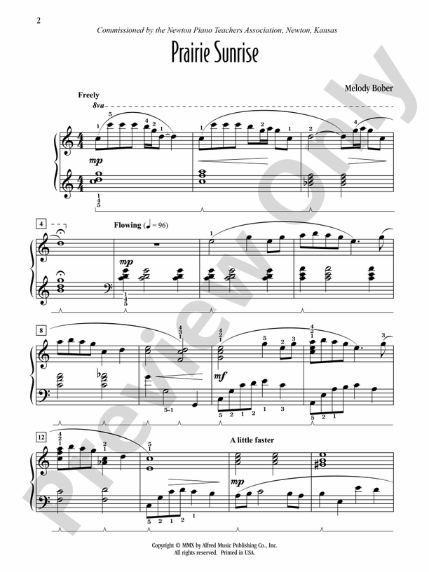 Prairie Sunrise Piano Solo Piano Melody Bober Digital Sheet Music 